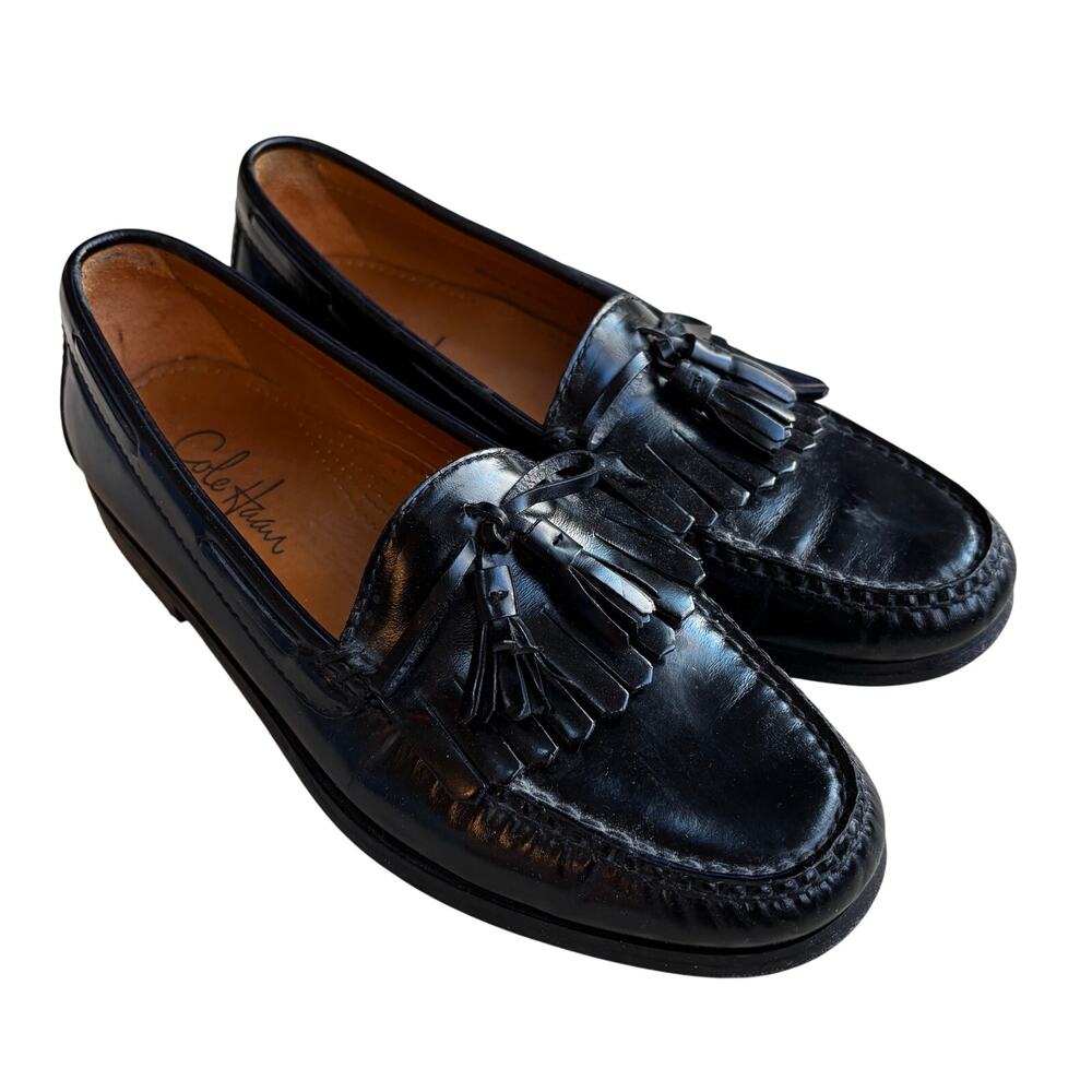 Cole Haan men's shoes black leather tassel kiltie loafers US size 8.5D classic